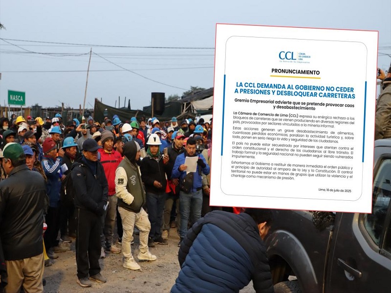 CCL: Bloqueos de mineros informales en el sur pone en riesgo S/622 millones al día