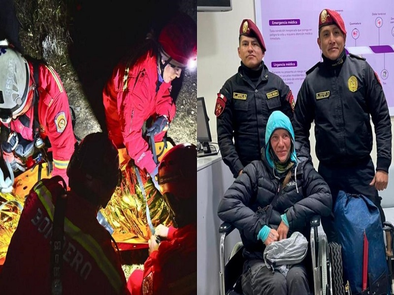 Huaraz: Bomberos y policías de Alta Montaña rescatan a turista francesa que sufrió accidente en la quebrada de Shallap